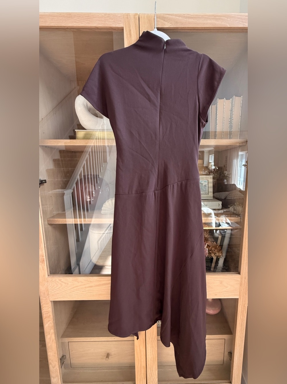 STAUD Devina Asymmetrical Draped Midi Dress in the color earth - Picture 7 of 9